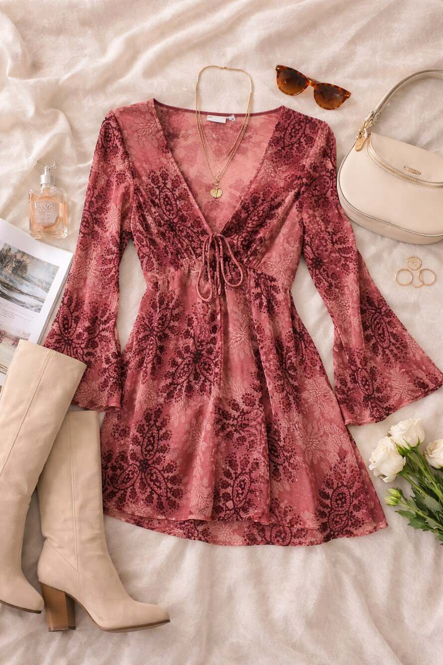 ASOS Velvet Burnout Floral Mini Dress Pink Boho‎ Fairycore Women’s US 8